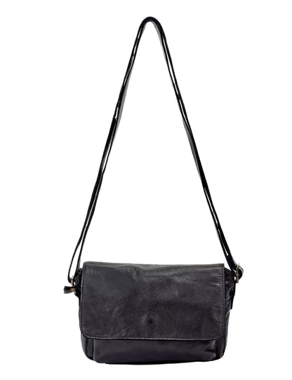 ESPERANCE SML FLAPOVER LEATHER XBODY BAG-A-0004-BLACK- NEW IN