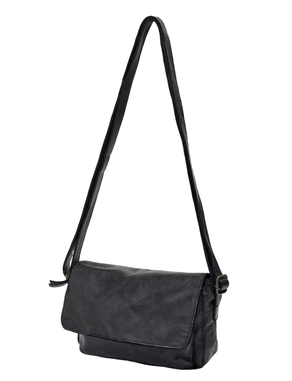 ESPERANCE SML FLAPOVER LEATHER XBODY BAG-A-0004-BLACK- NEW IN