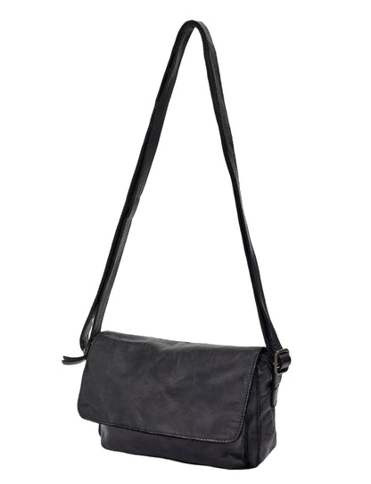ESPERANCE SML FLAPOVER LEATHER XBODY BAG-A-0004-BLACK- NEW IN