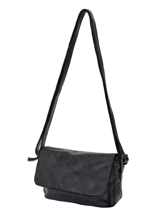 ESPERANCE SML FLAPOVER LEATHER XBODY BAG-A-0004-BLACK- NEW IN