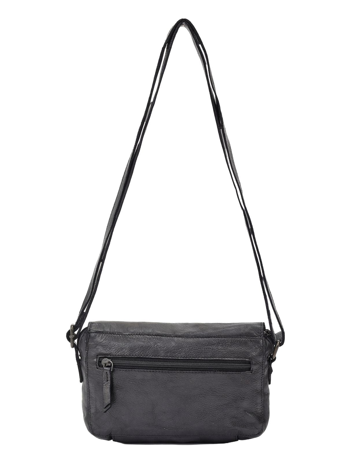 ESPERANCE SML FLAPOVER LEATHER XBODY BAG-A-0004-BLACK- NEW IN