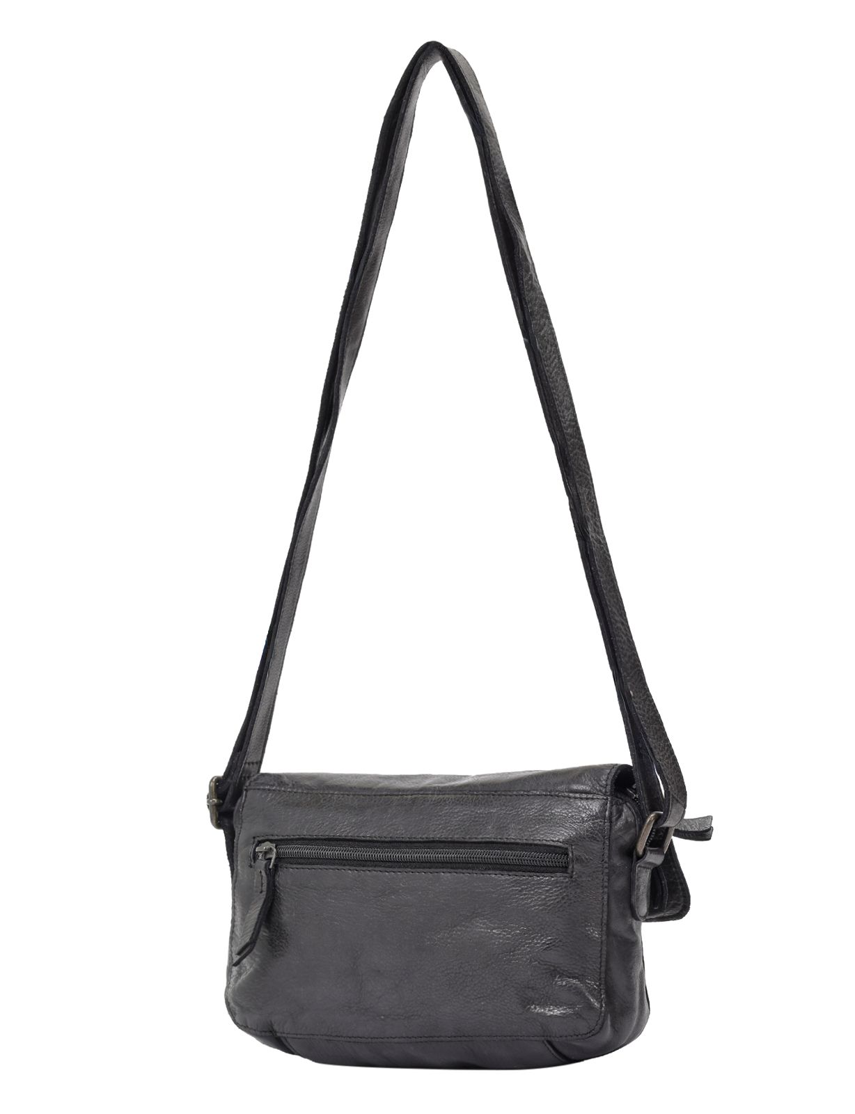 ESPERANCE SML FLAPOVER LEATHER XBODY BAG-A-0004-BLACK- NEW IN