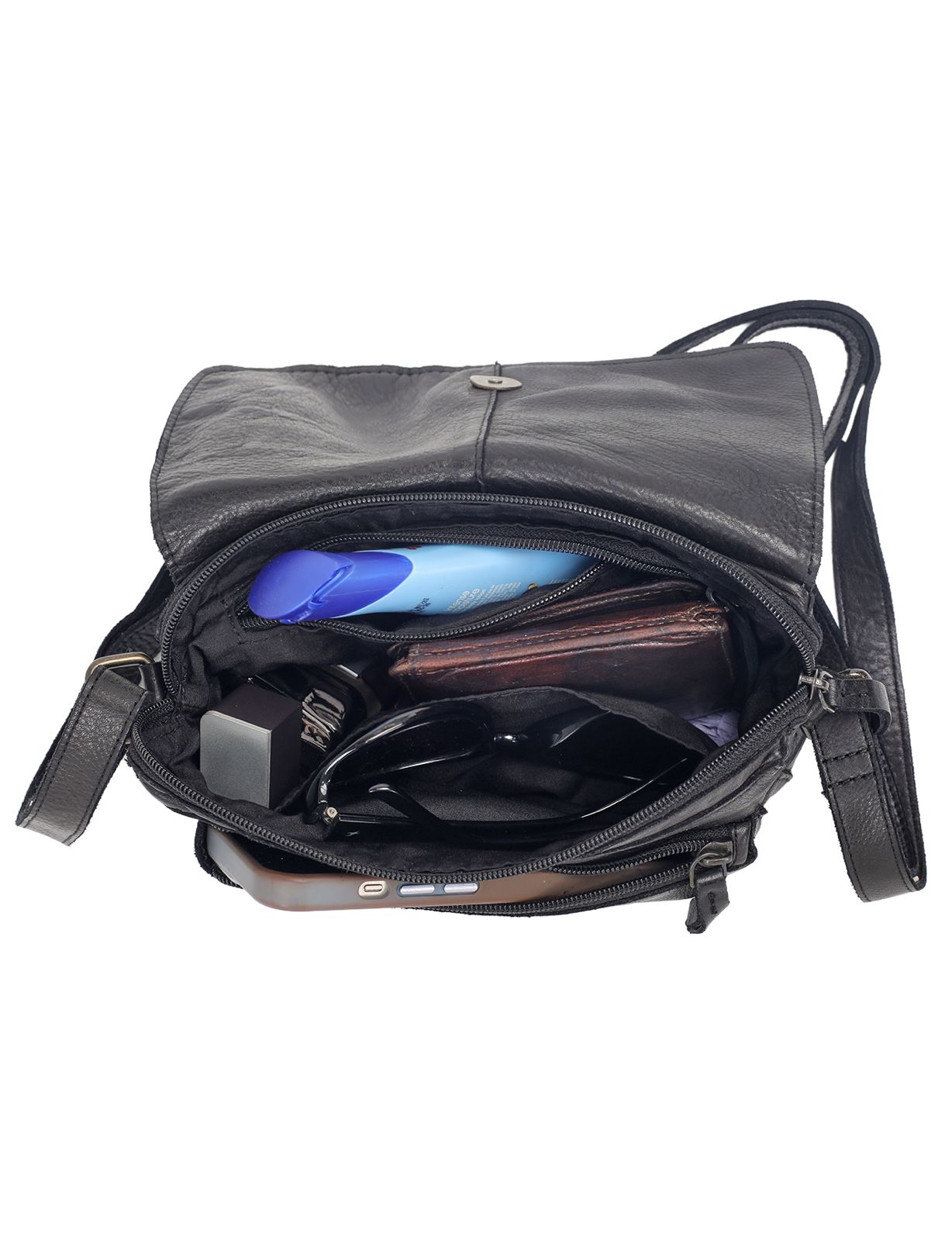 ESPERANCE SML FLAPOVER LEATHER XBODY BAG-A-0004-BLACK- NEW IN