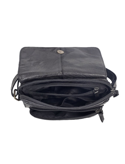 ESPERANCE SML FLAPOVER LEATHER XBODY BAG-A-0004-BLACK- NEW IN