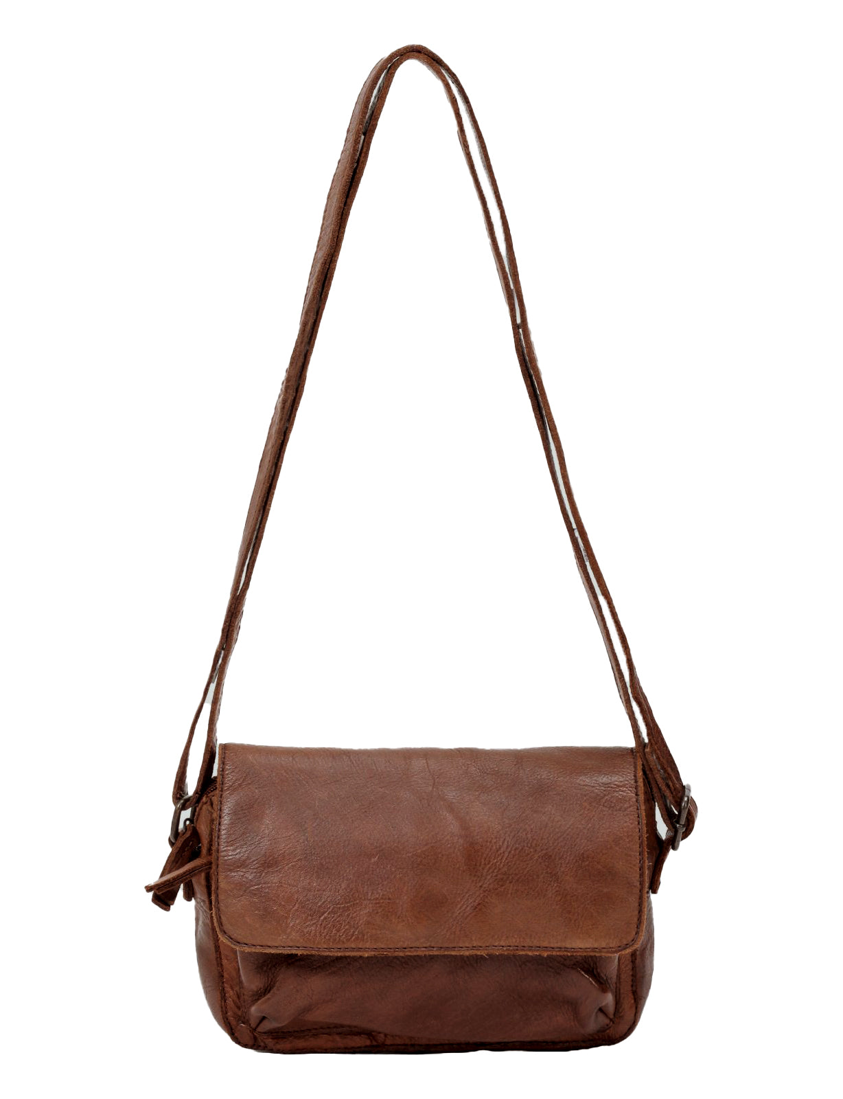 ESPERANCE SML FLAPOVER LEATHER XBODY BAG-A-0004-COGNAC- NEW IN