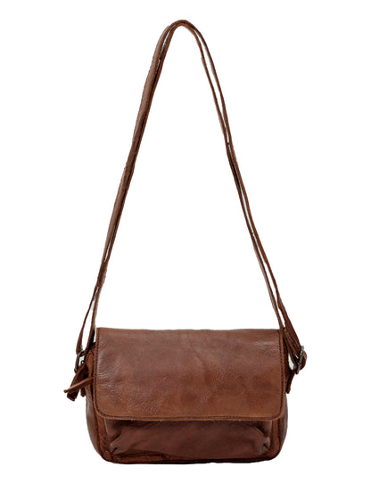 ESPERANCE SML FLAPOVER LEATHER XBODY BAG-A-0004-COGNAC- NEW IN