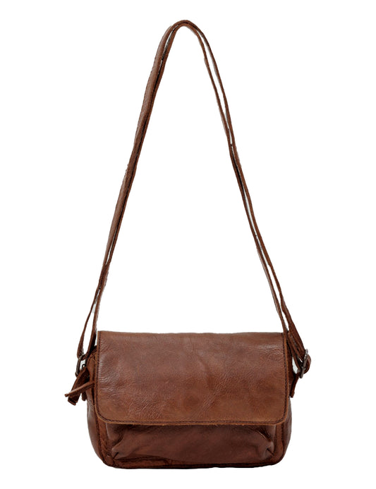 ESPERANCE SML FLAPOVER LEATHER XBODY BAG-A-0004-COGNAC- NEW IN