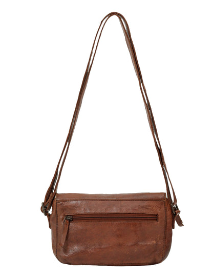 ESPERANCE SML FLAPOVER LEATHER XBODY BAG-A-0004-COGNAC- NEW IN