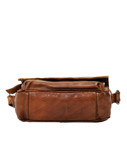 ESPERANCE SML FLAPOVER LEATHER XBODY BAG-A-0004-COGNAC- NEW IN