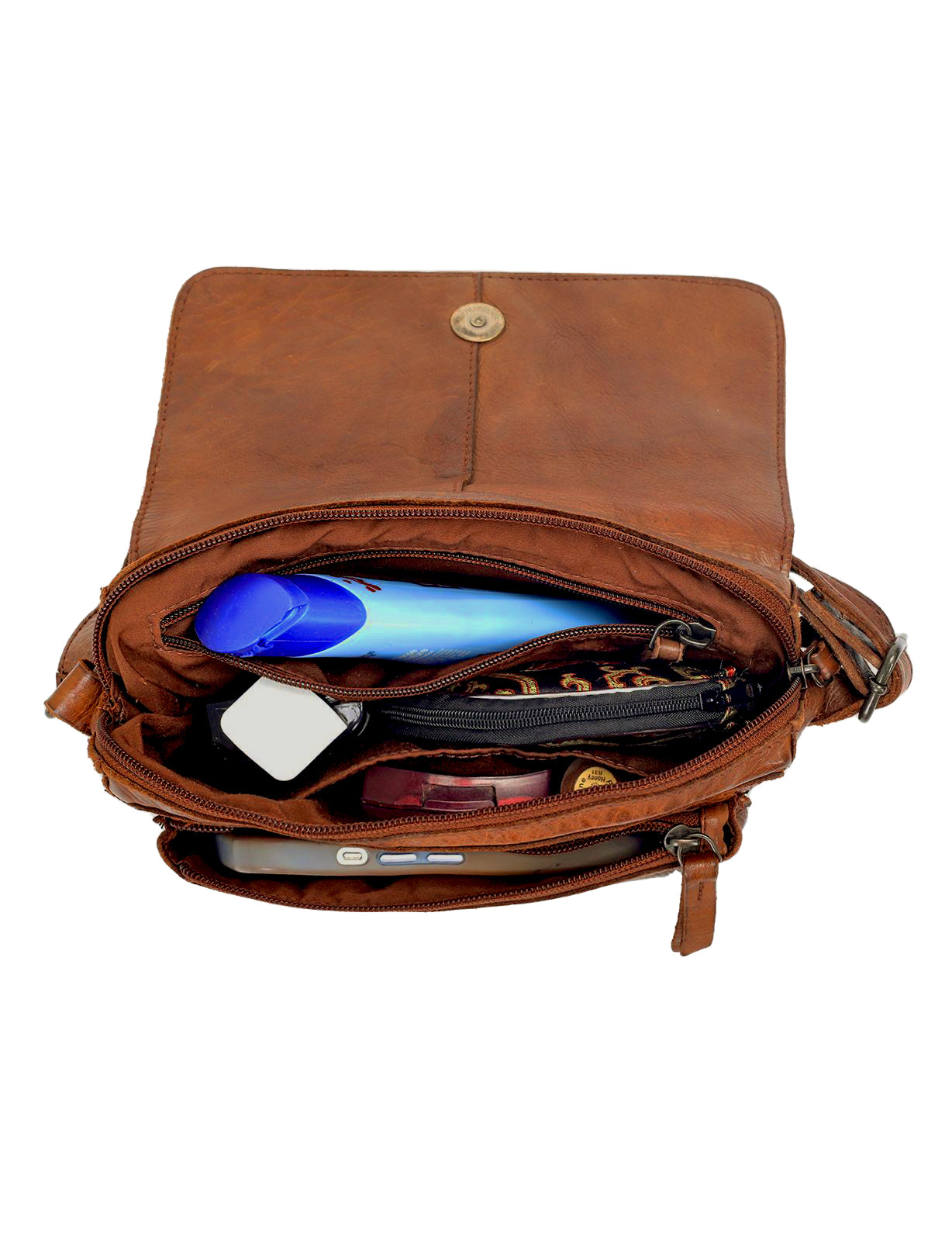 ESPERANCE SML FLAPOVER LEATHER XBODY BAG-A-0004-COGNAC- NEW IN