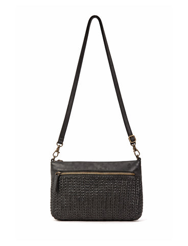 BENDIGO WOVEN DETAIL LEATHER XBODY BAG- A-0009-BLK- NEW IN