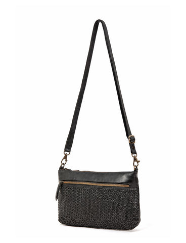 BENDIGO WOVEN DETAIL LEATHER XBODY BAG- A-0009-BLK- NEW IN