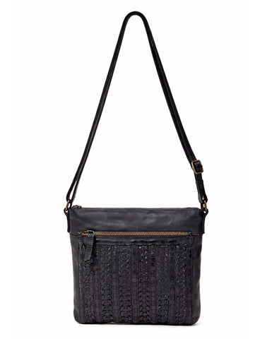 ARMIDALE WOVEN DETAIL LEATHER XBODY BAG- A-0011-BLK- NEW IN