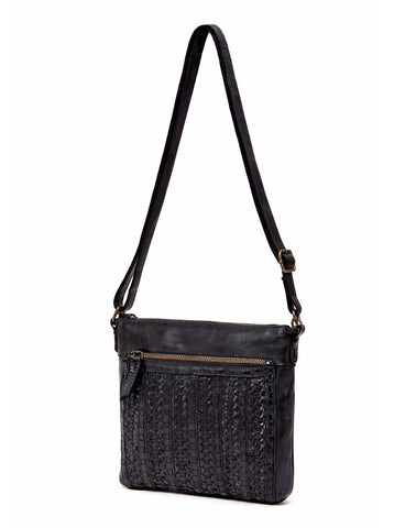 ARMIDALE WOVEN DETAIL LEATHER XBODY BAG- A-0011-BLK- NEW IN