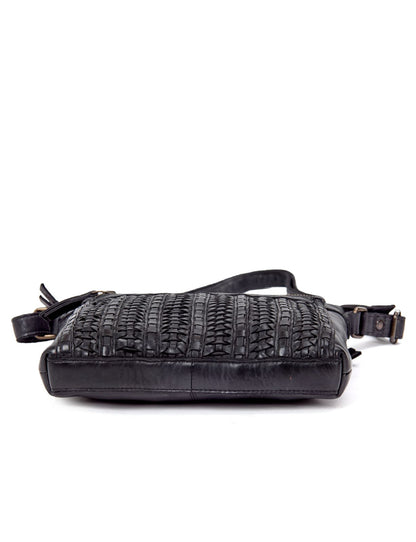 ARMIDALE WOVEN DETAIL LEATHER XBODY BAG- A-0011-BLK- NEW IN