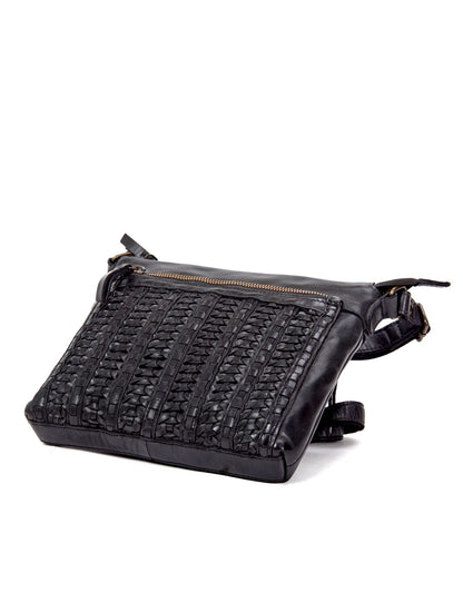 ARMIDALE WOVEN DETAIL LEATHER XBODY BAG- A-0011-BLK- NEW IN