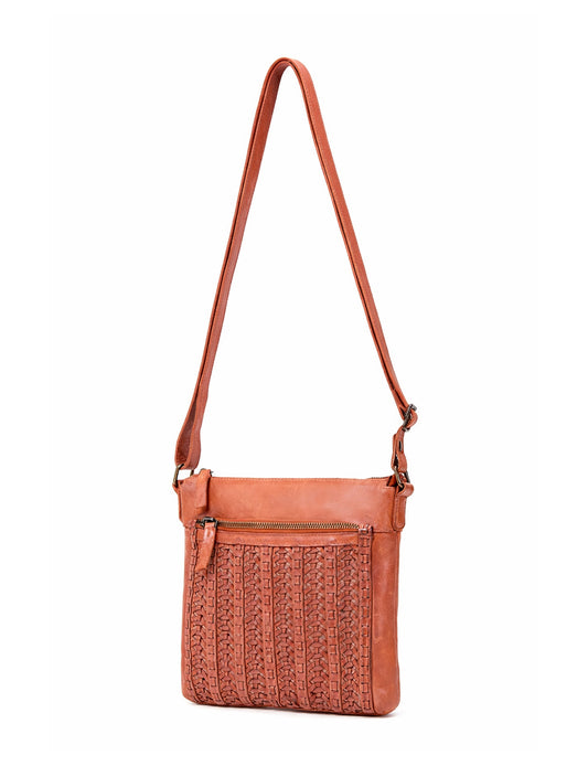ARMIDALE WOVEN DETAIL LEATHER XBODY BAG-A-0011-TAN- NEW IN