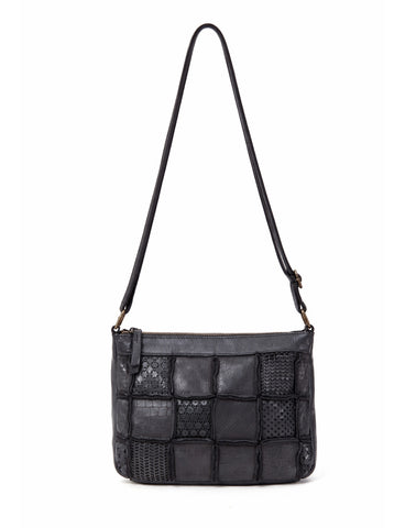 TAMWORTH PATCHWORK DETAIL LEATHER XBODY BAG- A-0012-BLK- NEW IN