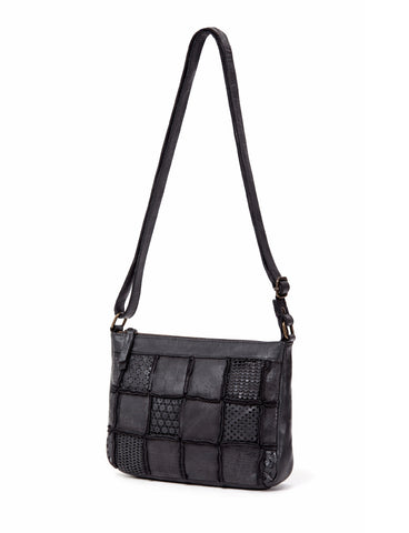 TAMWORTH PATCHWORK DETAIL LEATHER XBODY BAG- A-0012-BLK- NEW IN