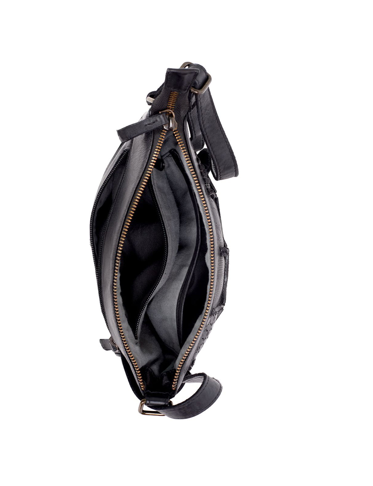 TAMWORTH PATCHWORK DETAIL LEATHER XBODY BAG- A-0012-BLK- NEW IN