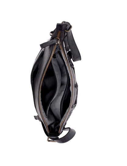 TAMWORTH PATCHWORK DETAIL LEATHER XBODY BAG- A-0012-BLK- NEW IN