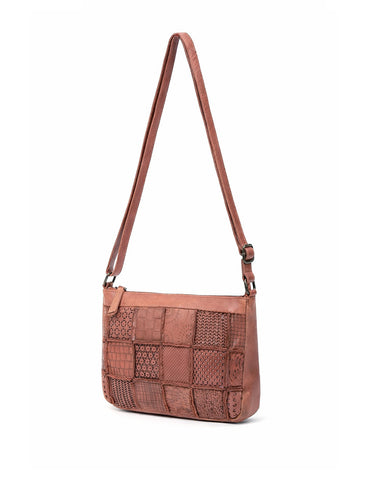 TAMWORTH PATCHWORK DETAIL LEATHER XBODY BAG-A-0012-TAN- NEW IN
