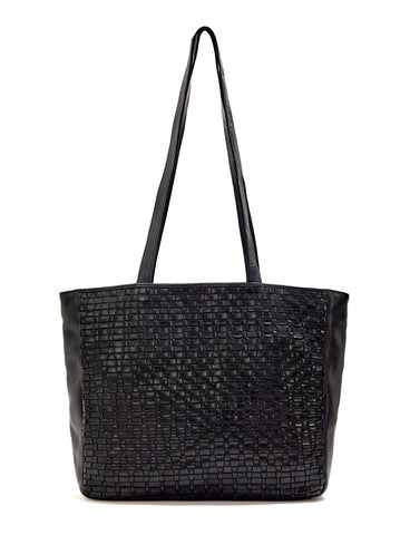COOKTOWN WOVEN LEATHER TOTE BAG- A-0013-BLK- NEW IN