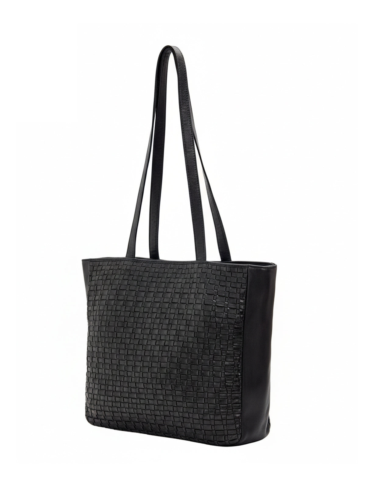 COOKTOWN WOVEN LEATHER TOTE BAG- A-0013-BLK- NEW IN