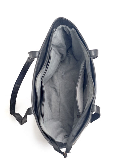 COOKTOWN WOVEN LEATHER TOTE BAG- A-0013-BLK- NEW IN