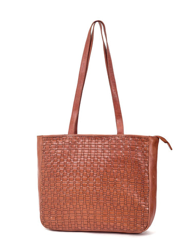 COOKTOWN WOVEN LEATHER TOTE BAG- A-0013-TAN- NEW IN