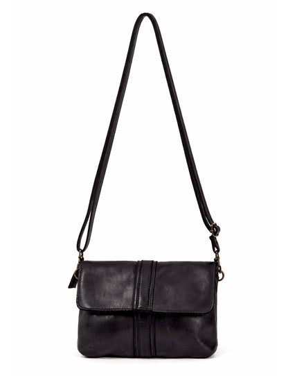 TULLY FLAP OVER LEATHER XBODY BAG- A-0015-BLK- NEW IN