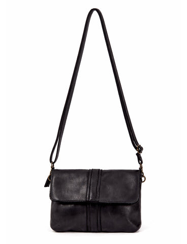 TULLY FLAP OVER LEATHER XBODY BAG- A-0015-BLK- NEW IN