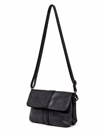 TULLY FLAP OVER LEATHER XBODY BAG- A-0015-BLK- NEW IN