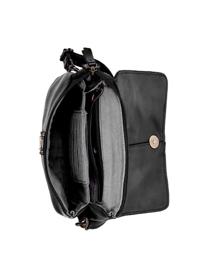 TULLY FLAP OVER LEATHER XBODY BAG- A-0015-BLK- NEW IN