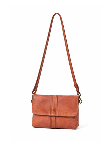 TULLY FLAP OVER LEATHER XBODY BAG- A-0015-TAN- NEW IN