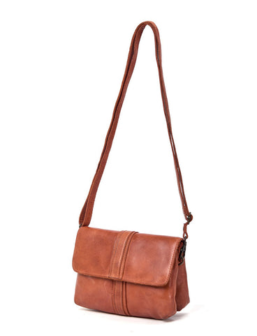 TULLY FLAP OVER LEATHER XBODY BAG- A-0015-TAN- NEW IN