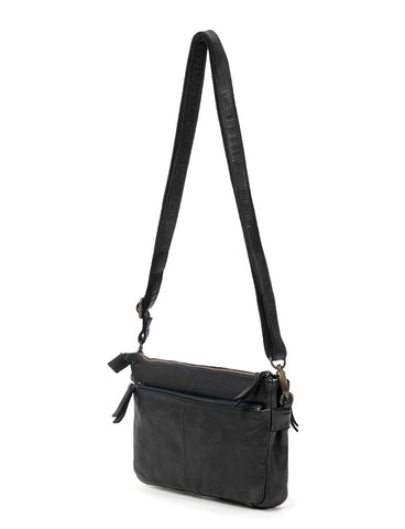 LOXTON MULTICOMPARTMENT LEATHER XBODY BAG- A-0017-BLK- NEW IN