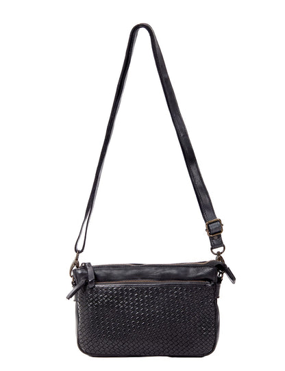RENMARK WOVEN DETAIL LEATHER XBODY BAG- A-0018-BLK- NEW IN
