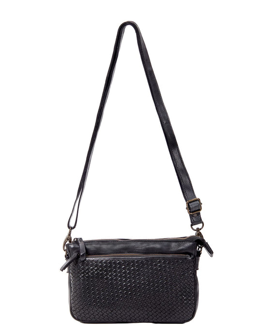 RENMARK WOVEN DETAIL LEATHER XBODY BAG- A-0018-BLK- NEW IN