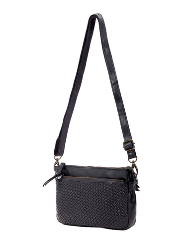 RENMARK WOVEN DETAIL LEATHER XBODY BAG- A-0018-BLK- NEW IN