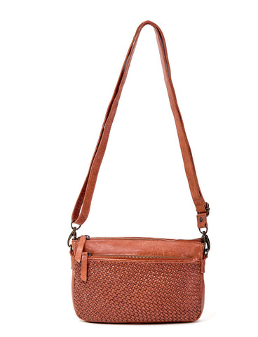 RENMARK WOVEN DETAIL LEATHER XBODY BAG- A-0018-TAN- NEW IN