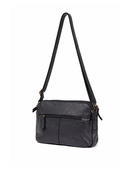 ALBANY MULTICOMPARTMENT LEATHER XBODY BAG- A-0019-BLK- NEW IN