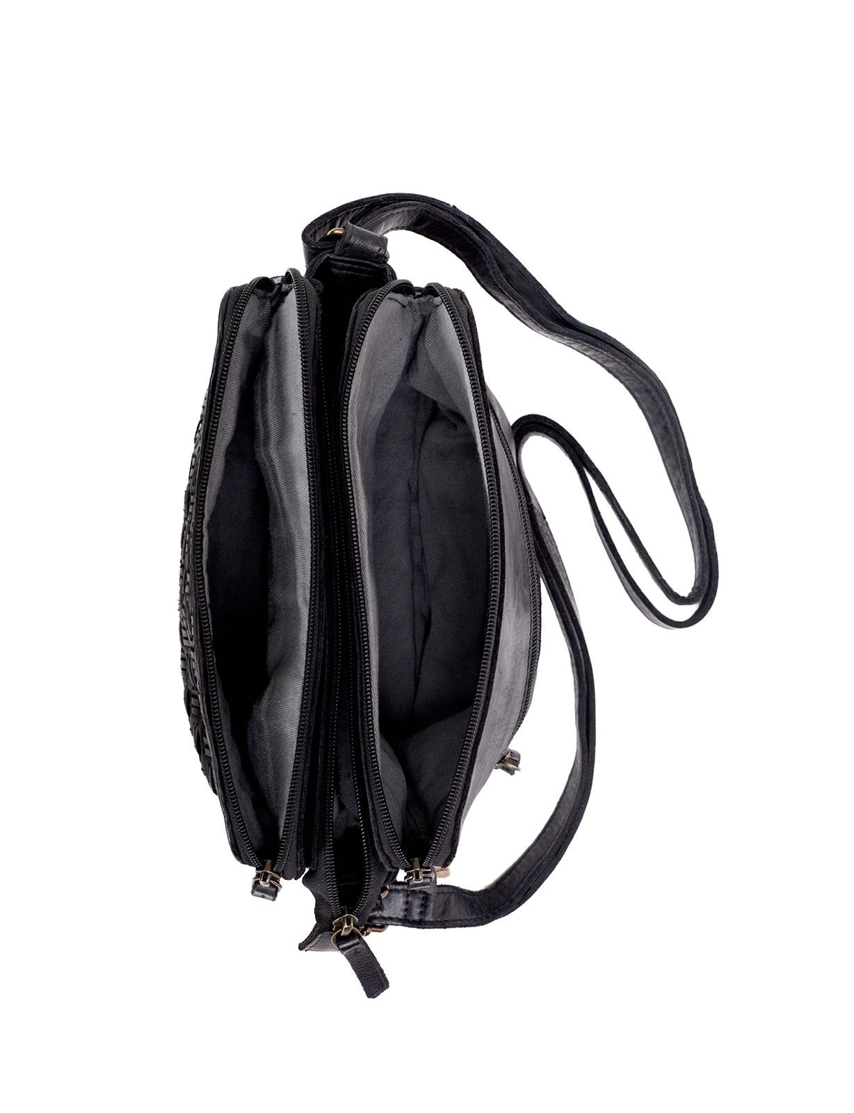 ALBANY MULTICOMPARTMENT LEATHER XBODY BAG- A-0019-BLK- NEW IN