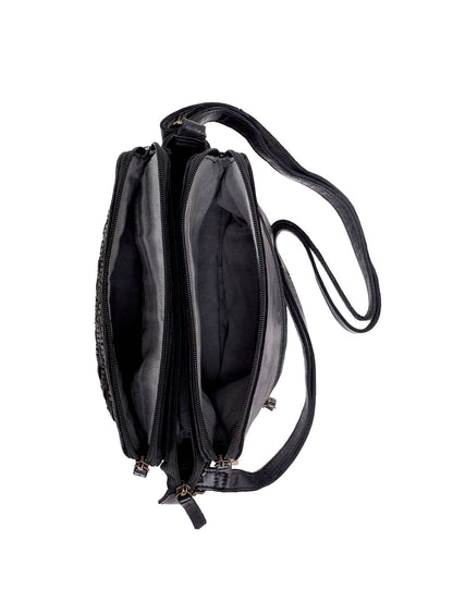 ALBANY MULTICOMPARTMENT LEATHER XBODY BAG- A-0019-BLK- NEW IN