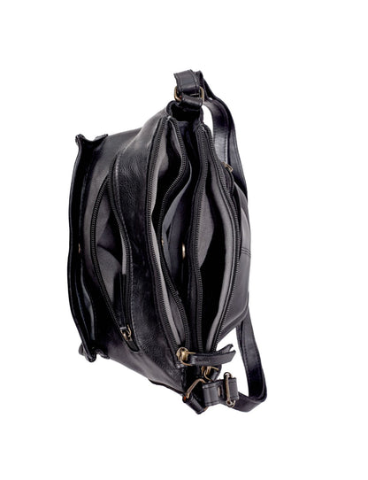 TAMBORINE MULTICOMPARTMENT LEATHER XBODY BAG- A-0020-BLK- NEW IN