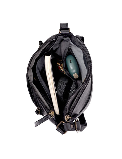 TAMBORINE MULTICOMPARTMENT LEATHER XBODY BAG- A-0020-BLK- NEW IN