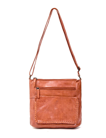 TAMBORINE MULTICOMPARTMENT LEATHER XBODY BAG- A-0020-TAN- NEW IN