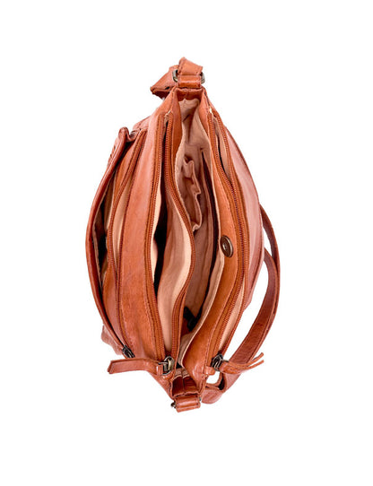 TAMBORINE MULTICOMPARTMENT LEATHER XBODY BAG- A-0020-TAN- NEW IN