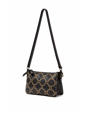 COWRA STUD DETAIL LEATHER XBODY BAG- A-0021-BLK- NEW IN