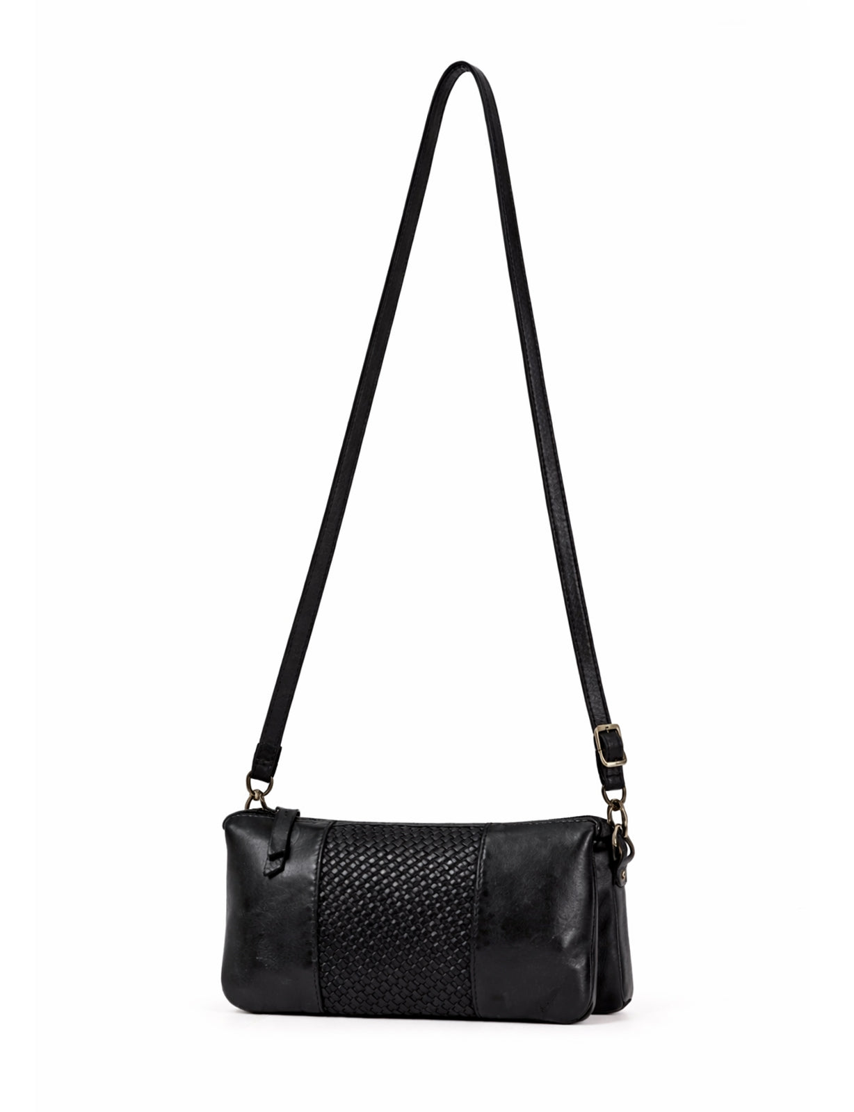 KIAMA WOVEN PANEL DETAIL LEATHER XBODY BAG- A-0022-BLK- NEW IN